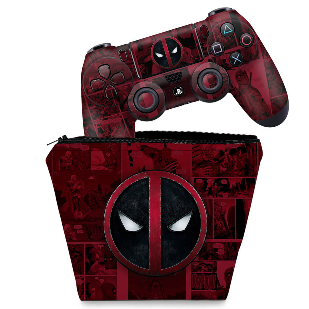 KIT Capa Case e Skin Anti-Rage PS4 Controle - Deadpool Comics - Pop Arte Skins