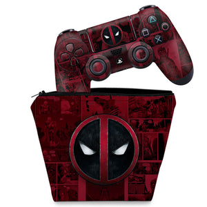 KIT Capa Case e Skin Anti-Rage PS4 Controle - Deadpool Comics - Pop Arte Skins