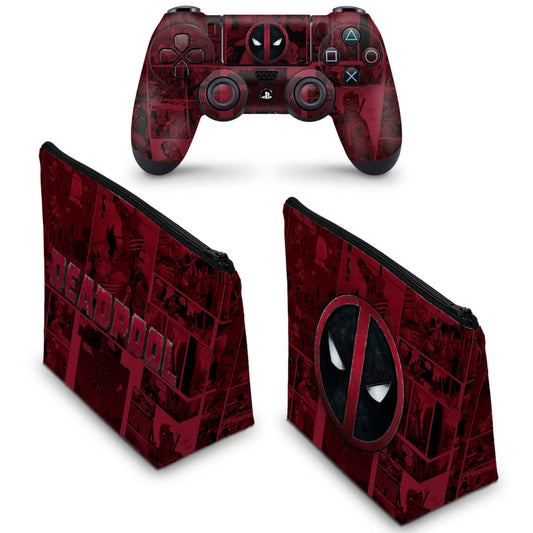 KIT Capa Case e Skin Anti-Rage PS4 Controle - Deadpool Comics