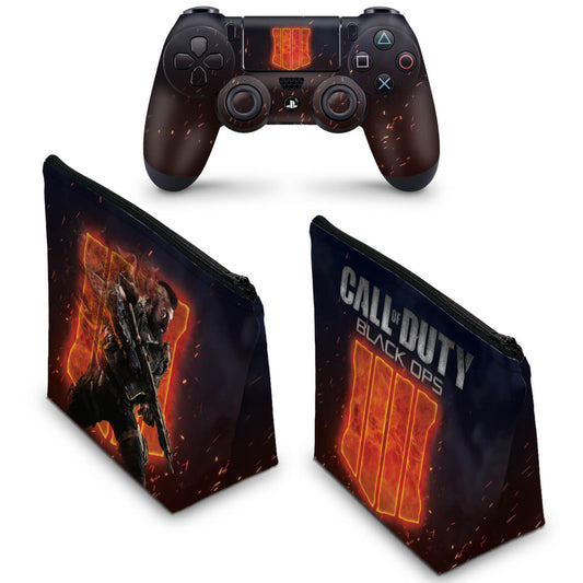 KIT Capa Case e Skin Anti-Rage PS4 Controle - Call Of Duty Black Ops 4