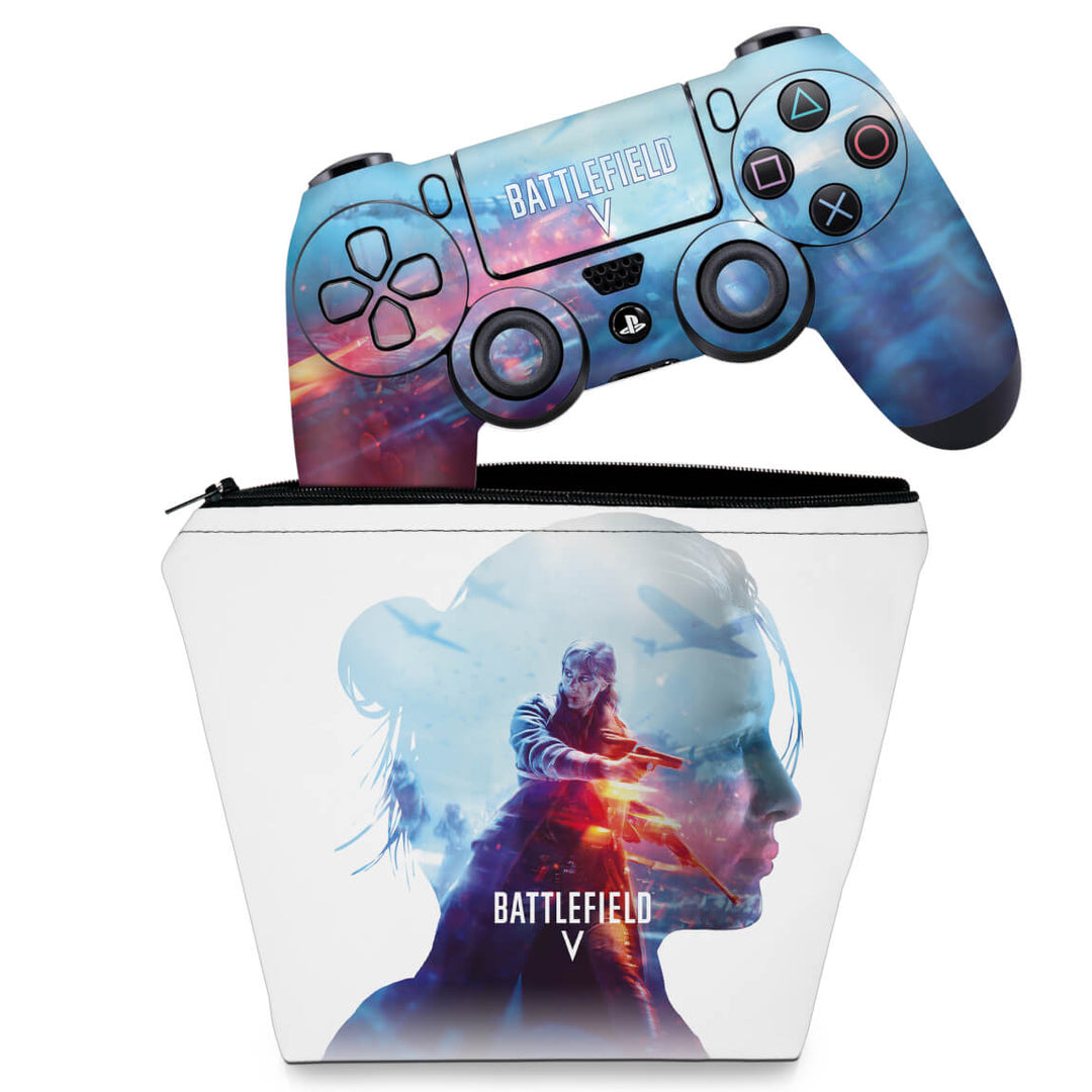 KIT Capa Case e Skin Anti-Rage PS4 Controle - Battlefield V - Pop Arte Skins