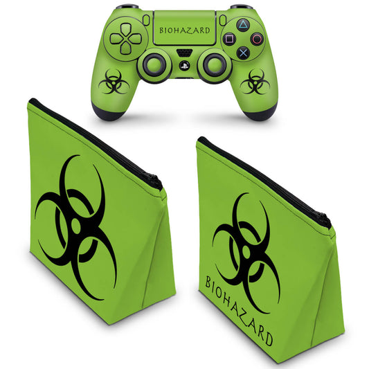 KIT Capa Case e Skin Anti-Rage PS4 Controle - Biohazard Radioativo