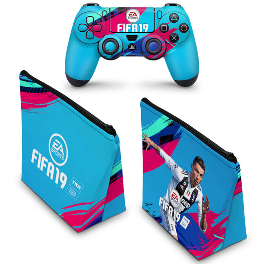 KIT Capa Case e Skin Anti-Rage PS4 Controle - Fifa 19