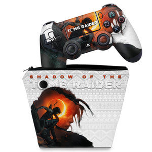 KIT Capa Case e Skin Anti-Rage PS4 Controle - Shadow Of The Tomb Raider - Pop Arte Skins