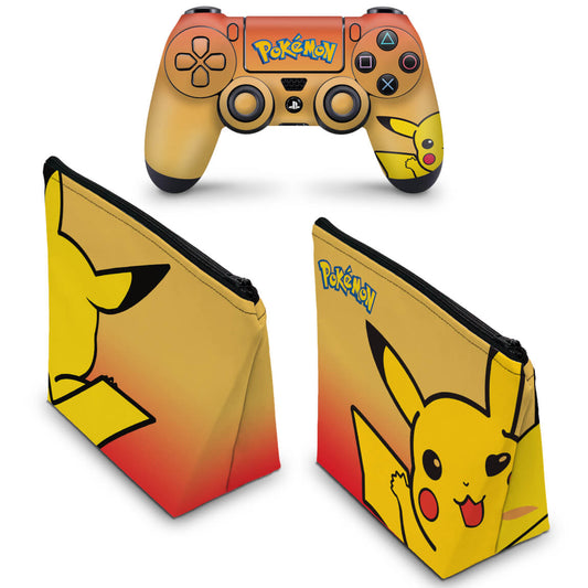 KIT Capa Case e Skin Anti-Rage PS4 Controle - Pokemon Pikachu