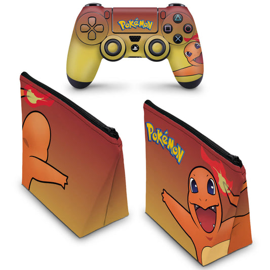 KIT Capa Case e Skin Anti-Rage PS4 Controle - Pokemon Charmander