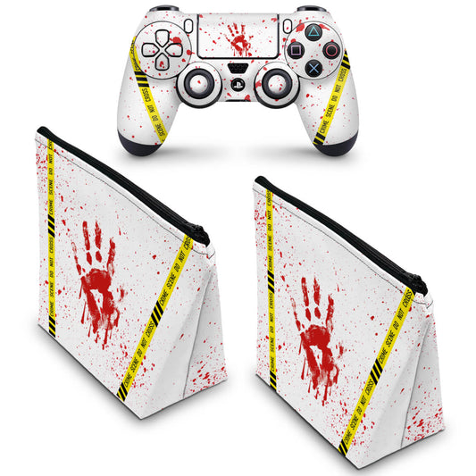 KIT Capa Case e Skin Anti-Rage PS4 Controle - Cena De Crime Scene
