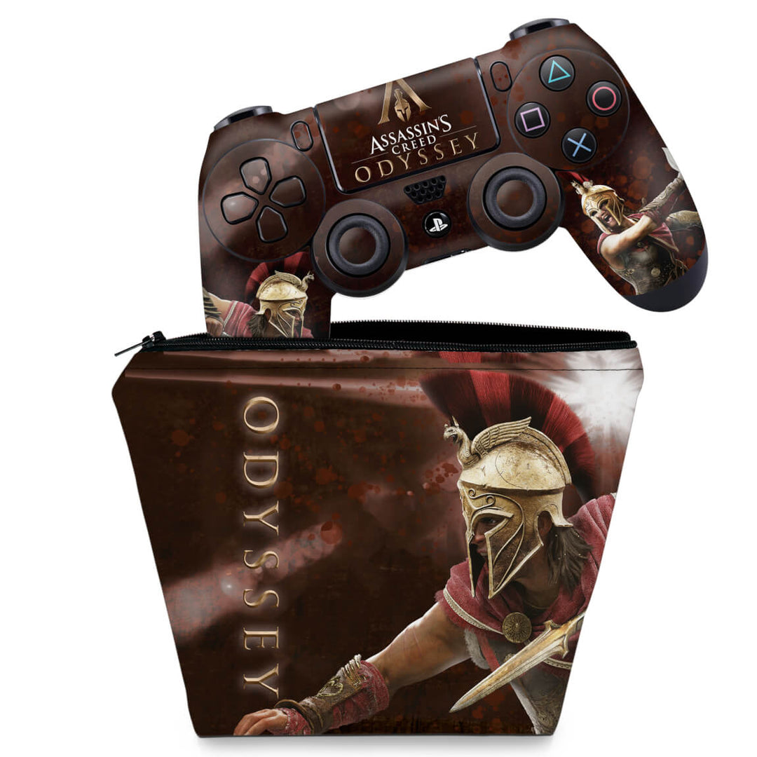 KIT Capa Case e Skin Anti-Rage PS4 Controle - Assassin's Creed Odyssey - Pop Arte Skins