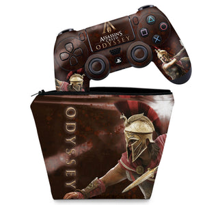 KIT Capa Case e Skin Anti-Rage PS4 Controle - Assassin's Creed Odyssey - Pop Arte Skins