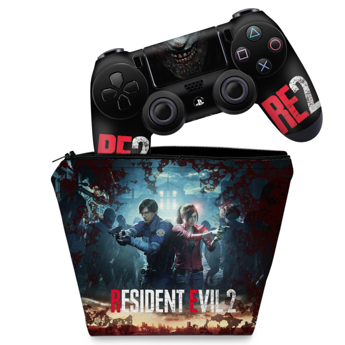 KIT Capa Case e Skin Anti-Rage PS4 Controle - Resident Evil 2 Remake