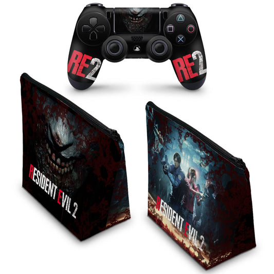 KIT Capa Case e Skin Anti-Rage PS4 Controle - Resident Evil 2 Remake
