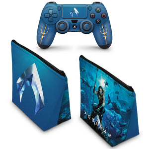 KIT Capa Case e Skin Anti-Rage PS4 Controle - Aquaman - Pop Arte Skins - foto 2