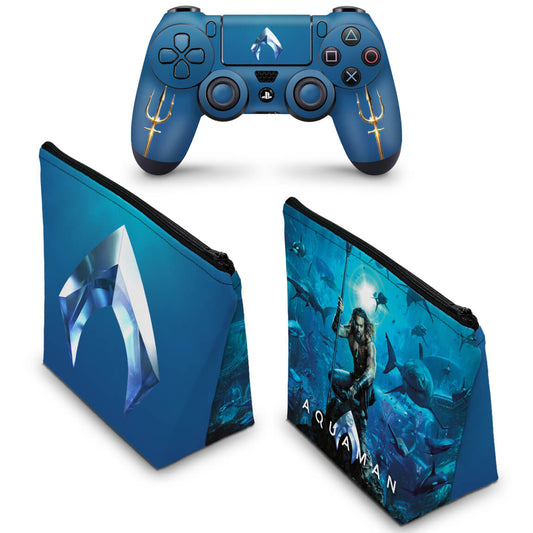 KIT Capa Case e Skin Anti-Rage PS4 Controle - Aquaman
