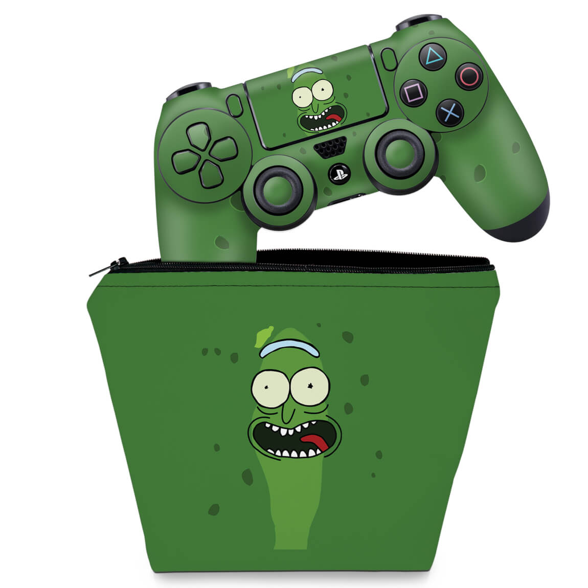 KIT Capa Case e Skin Anti-Rage PS4 Controle - Pickle Rick And Morty