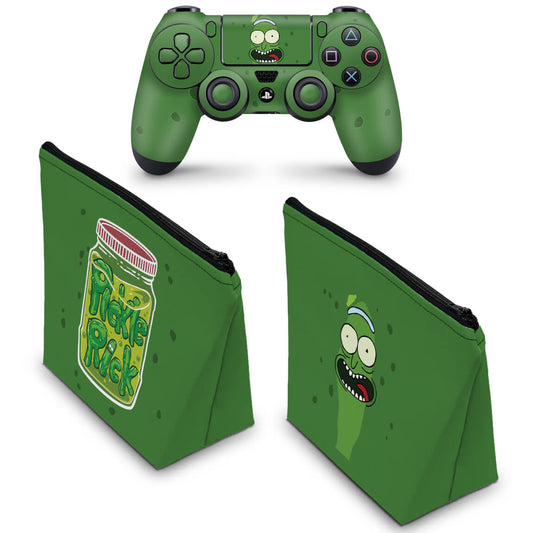 KIT Capa Case e Skin Anti-Rage PS4 Controle - Pickle Rick And Morty