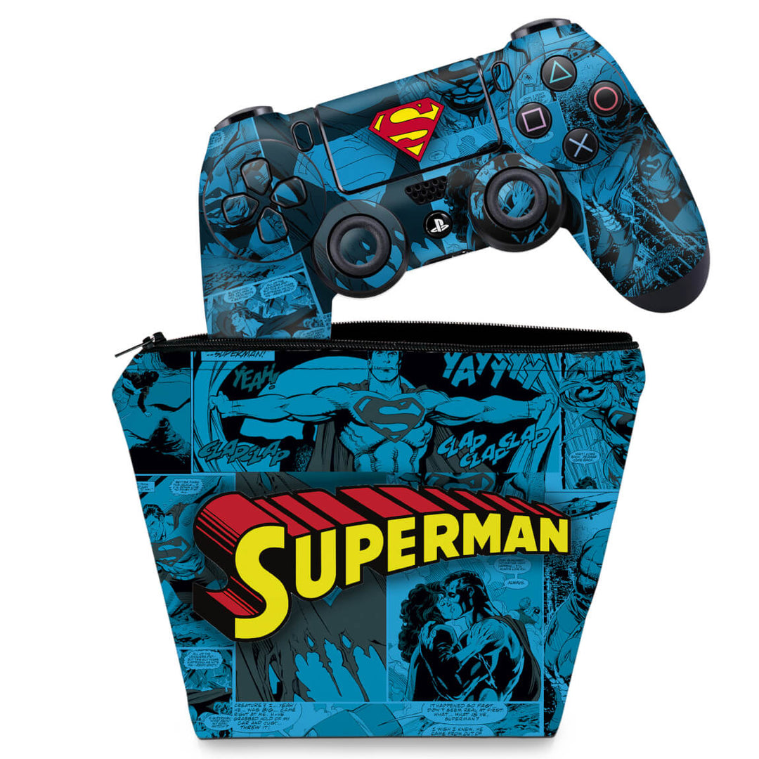KIT Capa Case e Skin Anti-Rage PS4 Controle - Super Homem Superman Comics - Pop Arte Skins
