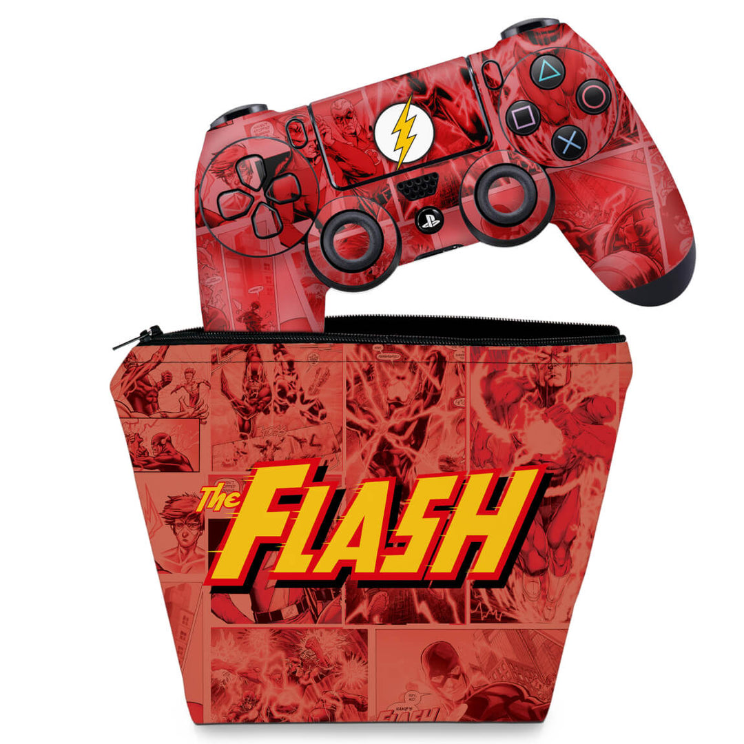 KIT Capa Case e Skin Anti-Rage PS4 Controle - The Flash Comics - Pop Arte Skins