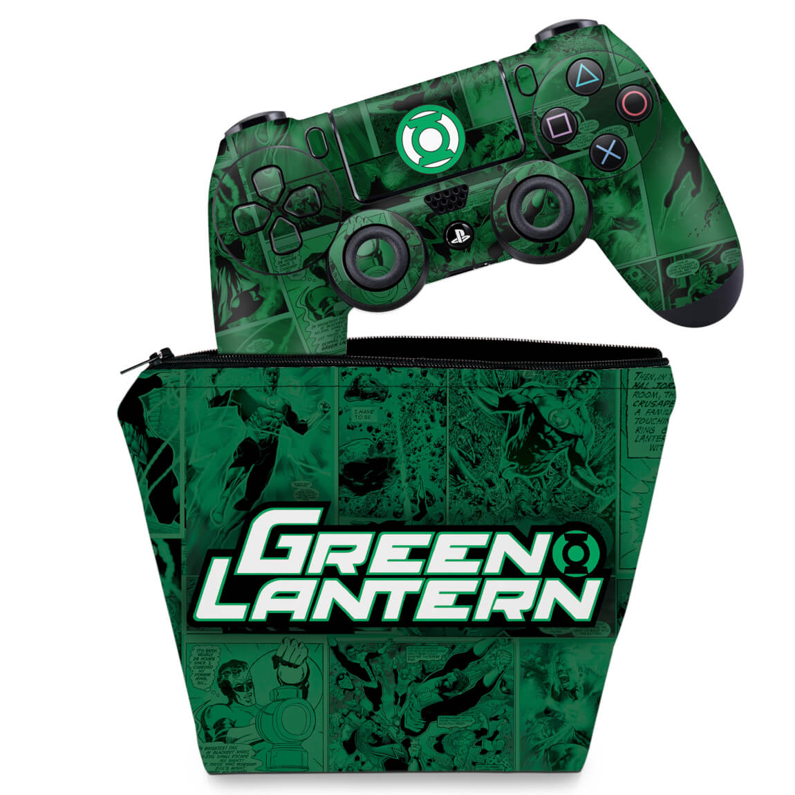 KIT Capa Case e Skin Anti-Rage PS4 Controle - Lanterna Verde Comics