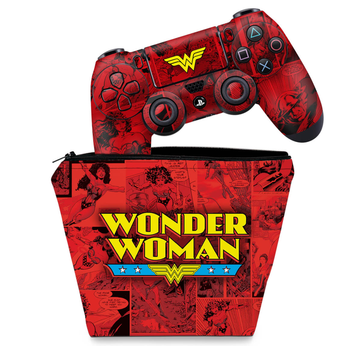 KIT Capa Case e Skin Anti-Rage PS4 Controle - Mulher Maravilha Comics