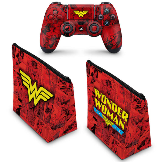 KIT Capa Case e Skin Anti-Rage PS4 Controle - Mulher Maravilha Comics