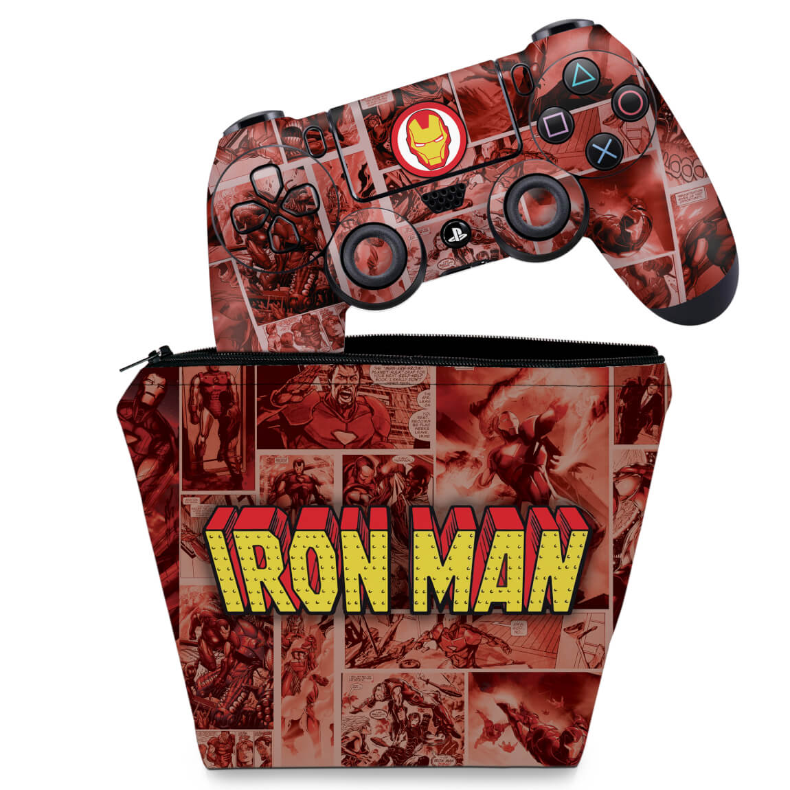 KIT Capa Case e Skin Anti-Rage PS4 Controle - Homem De Ferro Comics