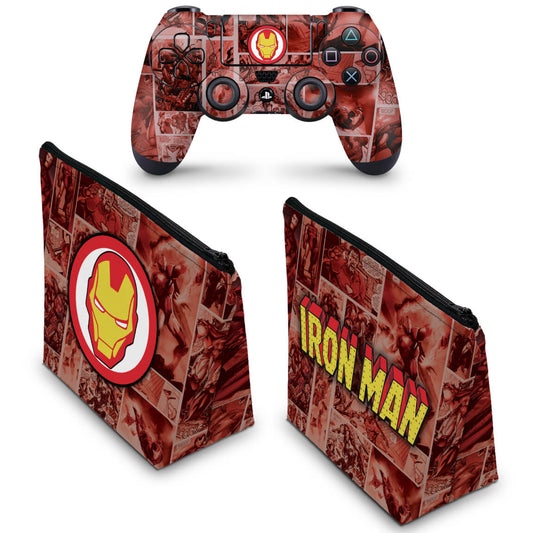 KIT Capa Case e Skin Anti-Rage PS4 Controle - Homem De Ferro Comics