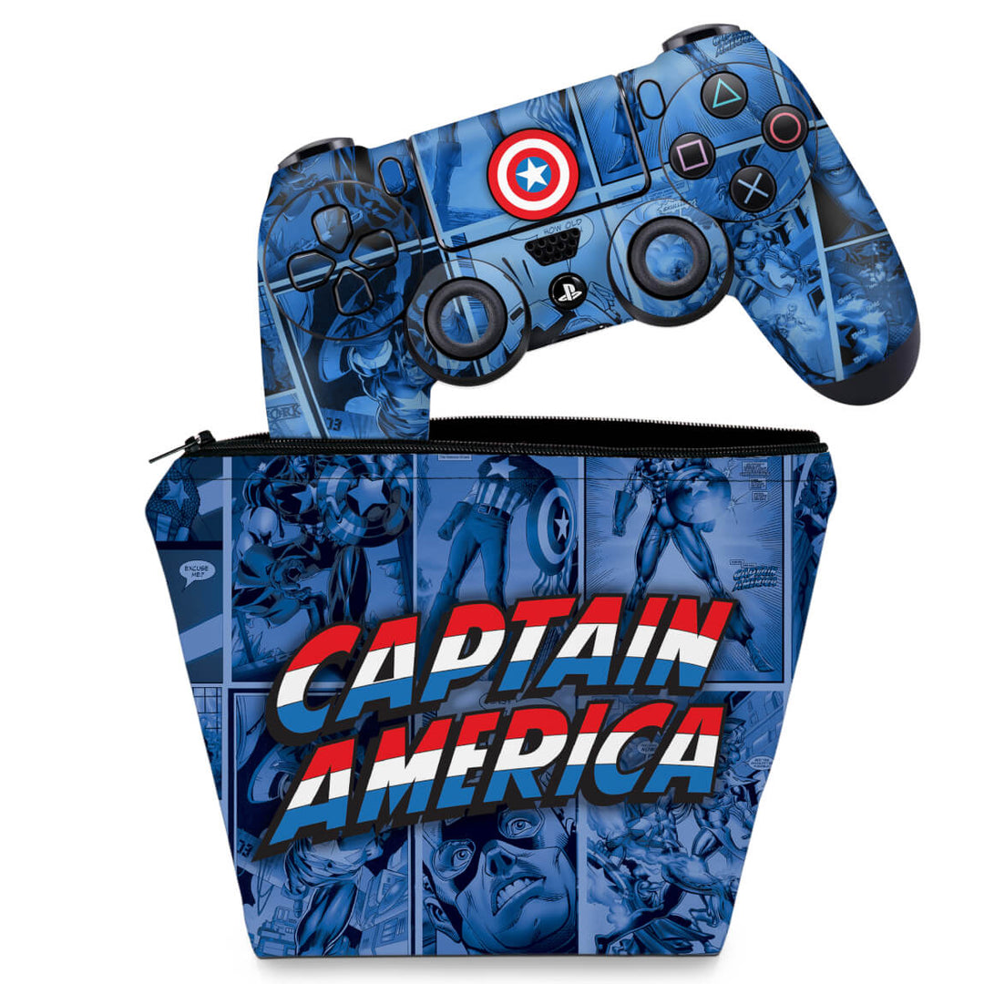 KIT Capa Case e Skin Anti-Rage PS4 Controle - Capitão América Comics - Pop Arte Skins