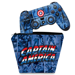 KIT Capa Case e Skin Anti-Rage PS4 Controle - Capitão América Comics - Pop Arte Skins