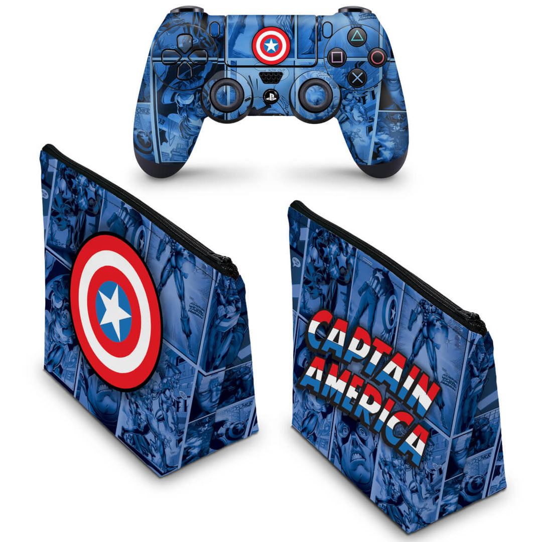 KIT Capa Case e Skin Anti-Rage PS4 Controle - Capitão América Comics - Pop Arte Skins - foto 2
