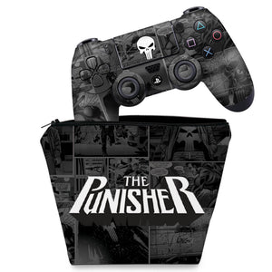 KIT Capa Case e Skin Anti-Rage PS4 Controle - The Punisher Justiceiro Comics - Pop Arte Skins