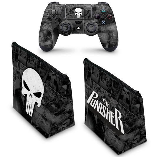 KIT Capa Case e Skin Anti-Rage PS4 Controle - The Punisher Justiceiro Comics