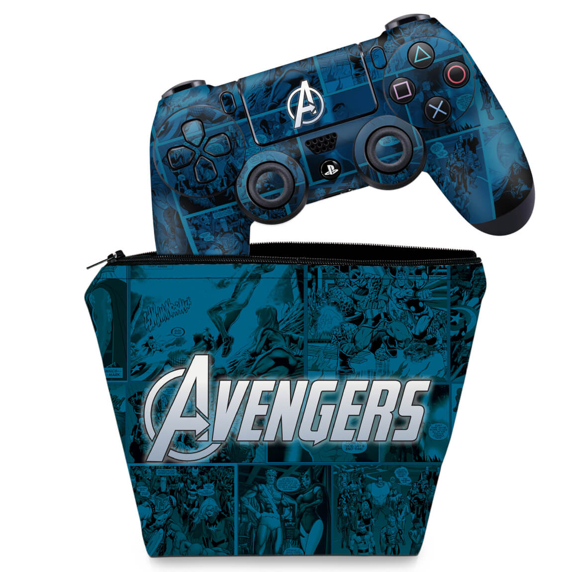 KIT Capa Case e Skin Anti-Rage PS4 Controle - Avengers Vingadores Comics