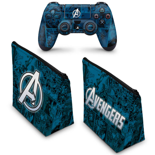 KIT Capa Case e Skin Anti-Rage PS4 Controle - Avengers Vingadores Comics