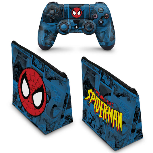 KIT Capa Case e Skin Anti-Rage PS4 Controle - Homem-Aranha Spider-Man Comics