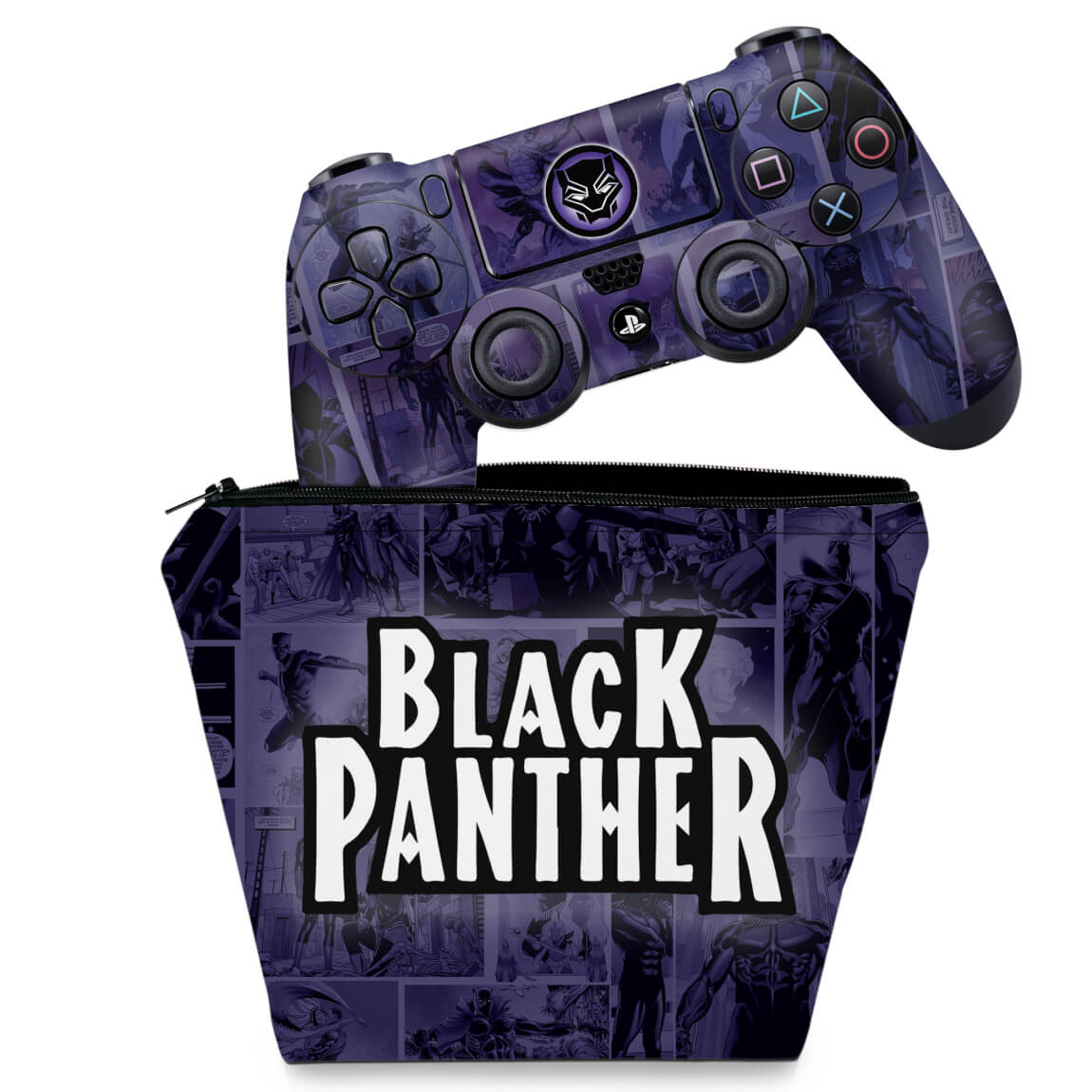 KIT Capa Case e Skin Anti-Rage PS4 Controle - Pantera Negra Comics