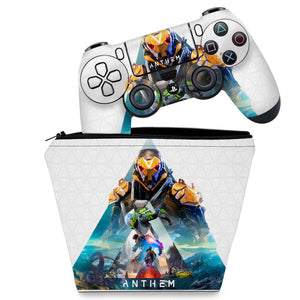 KIT Capa Case e Skin Anti-Rage PS4 Controle - Anthem - Pop Arte Skins