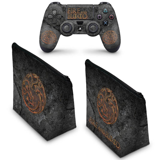 KIT Capa Case e Skin Anti-Rage PS4 Controle - Game Of Thrones Targaryen