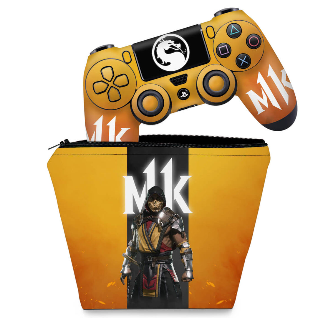 KIT Capa Case e Skin Anti-Rage PS4 Controle - Mortal Kombat 11 - Pop Arte Skins