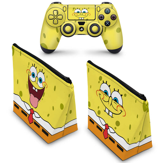KIT Capa Case e Skin Anti-Rage PS4 Controle - Bob Esponja