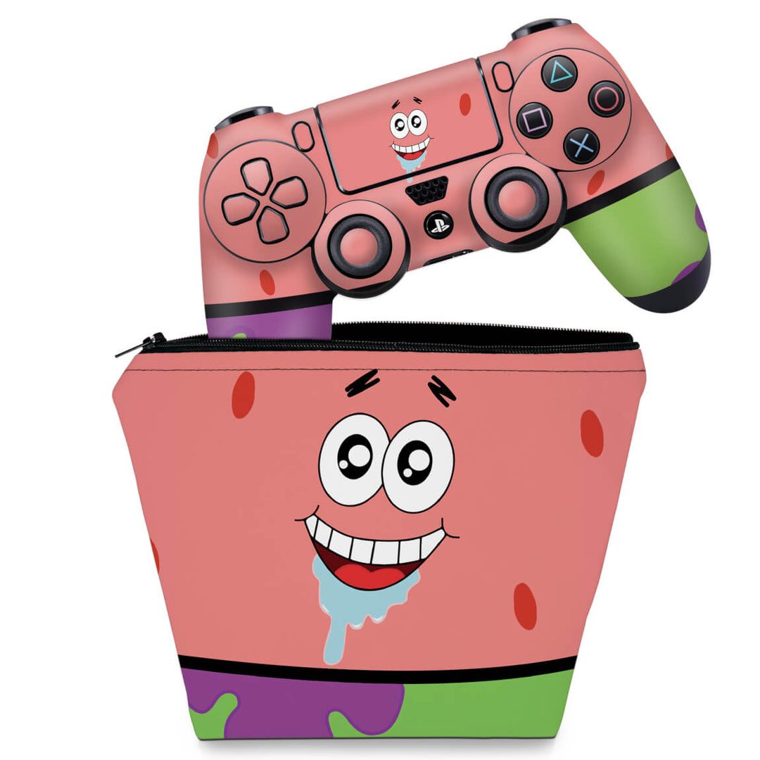 KIT Capa Case e Skin Anti-Rage PS4 Controle - Patrick Bob Esponja - Pop Arte Skins
