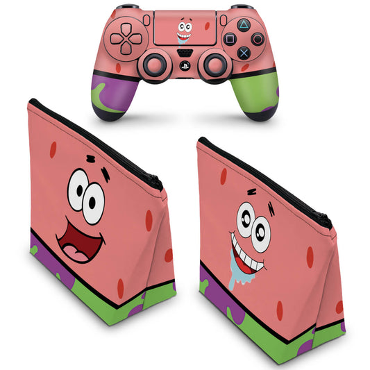 KIT Capa Case e Skin Anti-Rage PS4 Controle - Patrick Bob Esponja