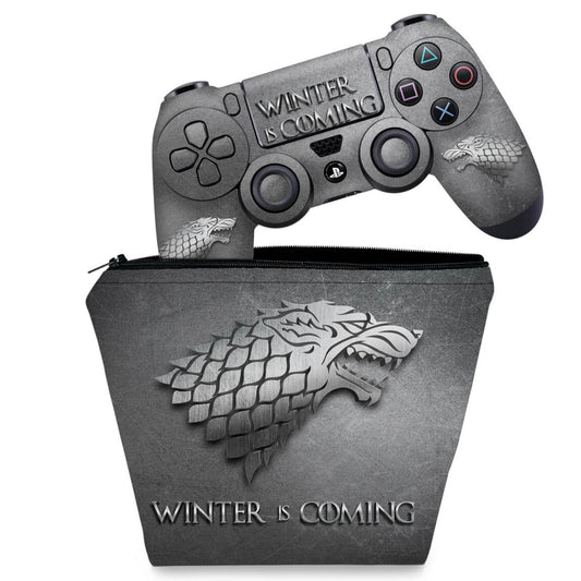 KIT Capa Case e Skin Anti-Rage PS4 Controle - Game Of Thrones Stark
