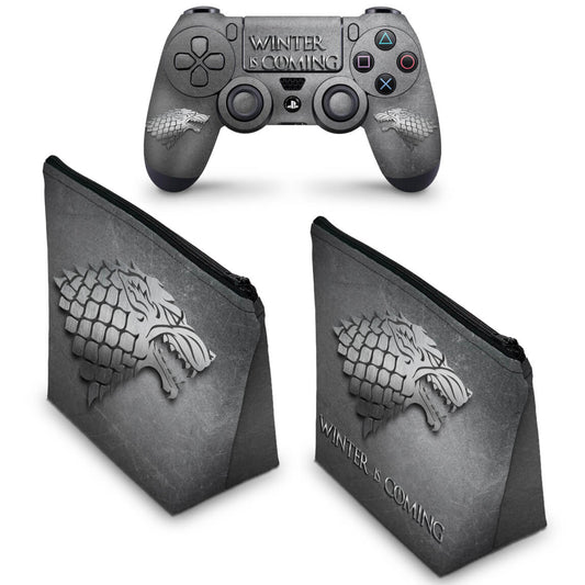 KIT Capa Case e Skin Anti-Rage PS4 Controle - Game Of Thrones Stark