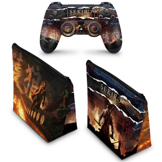 KIT Capa Case e Skin Anti-Rage PS4 Controle - Sekiro