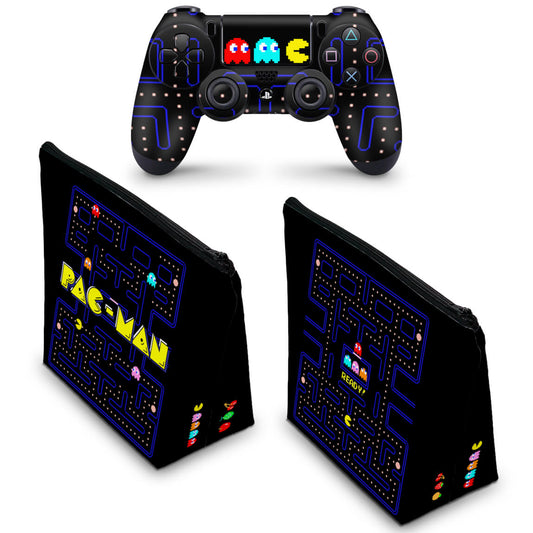KIT Capa Case e Skin Anti-Rage PS4 Controle - Pac Man