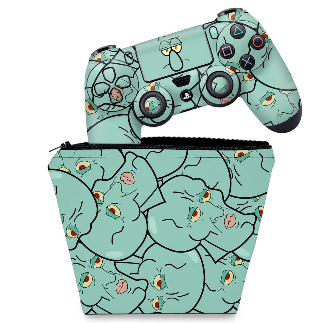 KIT Capa Case e Skin Anti-Rage PS4 Controle - Lula Molusco Bob Esponja - Pop Arte Skins