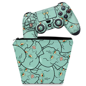 KIT Capa Case e Skin Anti-Rage PS4 Controle - Lula Molusco Bob Esponja - Pop Arte Skins