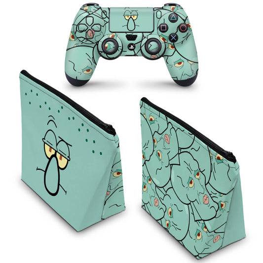 KIT Capa Case e Skin Anti-Rage PS4 Controle - Lula Molusco Bob Esponja