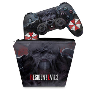 KIT Capa Case e Skin Anti-Rage PS4 Controle - Resident Evil 3 Remake - Pop Arte Skins
