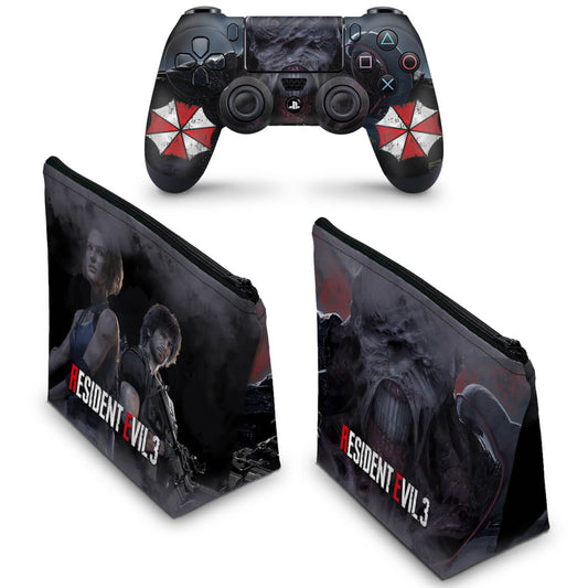 KIT Capa Case e Skin Anti-Rage PS4 Controle - Resident Evil 3 Remake